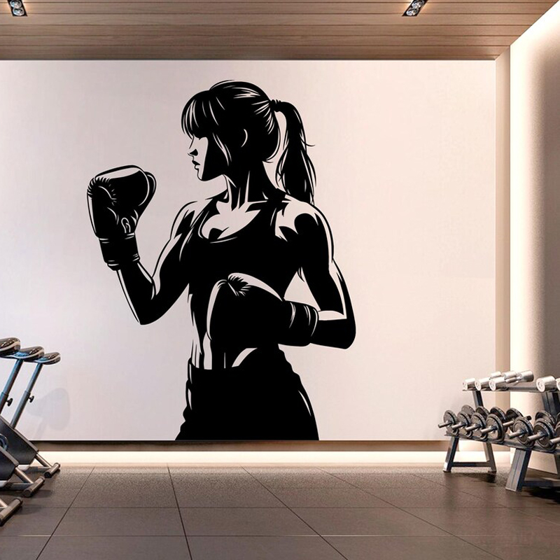 Home Gym On Wall - Boxing Girl Gym Wall Decal Girl