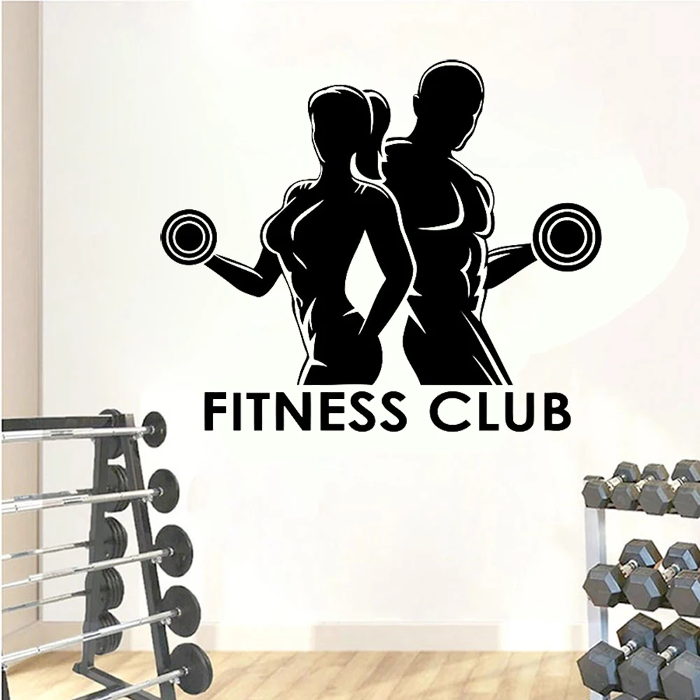 Home Gym On Wall - Man Woman Gym Wall Stickers Fitness